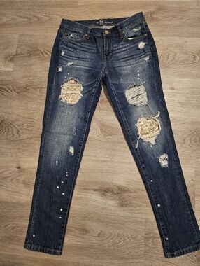 NY&Co Soho Dark Blue Skinny Jeans with Gold Sequin Patches